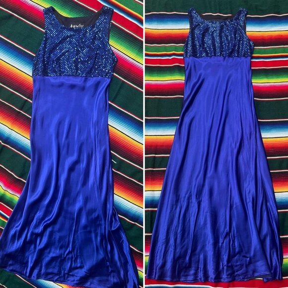 INCREDIBLE VNTG 80s ‘ALL THAT JAZZ’ royal blue maxi dress - w/ shiny sequins! - Picture 1 of 6